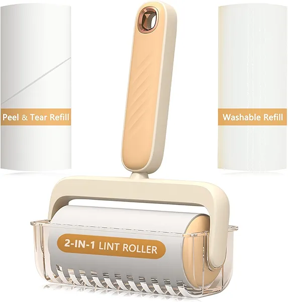 2-in-1 Lint Roller for Pet Hair, Washable Reusable Lint Rollers Value Set, Dog Cat Pet Hair Remover Cleaner for Clothes, Sofa, Couch & Carpet, Portable 100 Sheets Sticky Lint Roller Refill