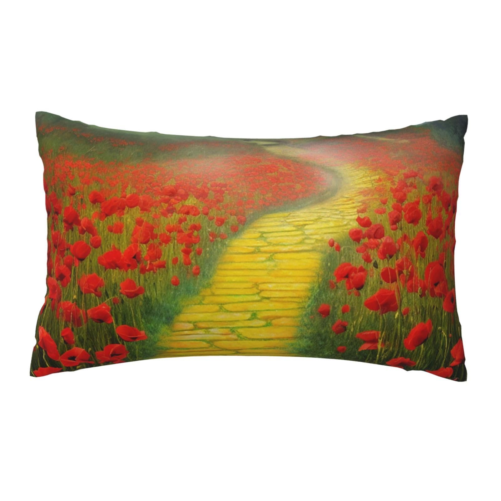 FodPand Luxury Velvet Pillow Cases 12 x 20 inch Super Soft Decorative Throw Pillow Covers - Poppies Field Yellow Brick Road Pillowcases Modern Lumbar Cushion Cases for Couch Sofa Bed Pillow Shams