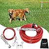 100FT Dog Runner for Yard with 15FT Tie Out Cable – Heavy Duty Trolley System for Large Dogs Up to 250LBS, Backyard/Park/Camping Use (Red, 100FT+15FT)