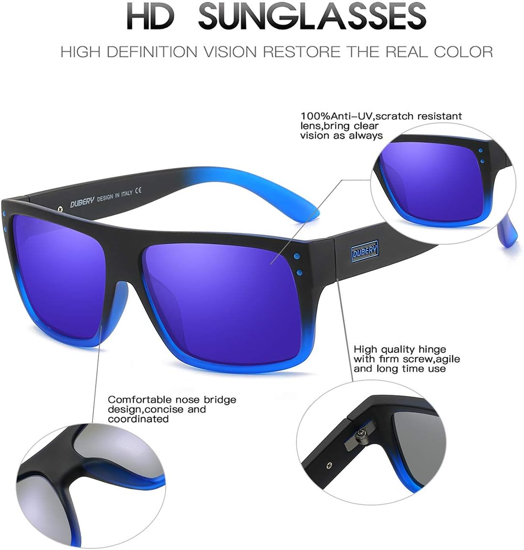 DUBERY Unisex Wide Frame Polarized Sunglasses UV Protection Retro Rectangular Sun Glasses D912 - Image 4