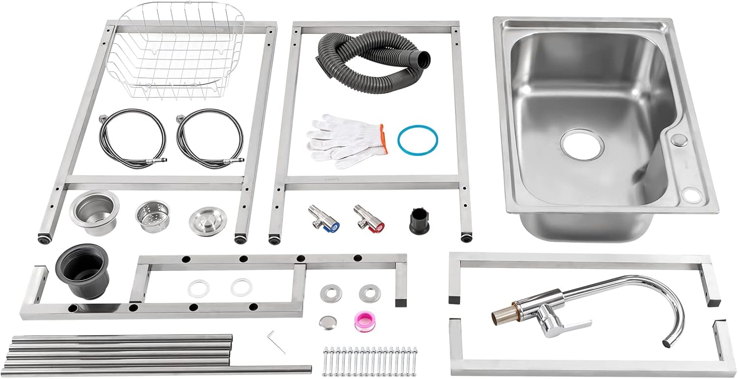 Stainless Steel Utility Sink, Single Bowl Free Standing Kitchen Sink with Faucet,Topmount Kitchen Sink for Farmhouse, Bathroom, Bar, Laundry Room (23.6 X 17.7 X 29.5 inch)