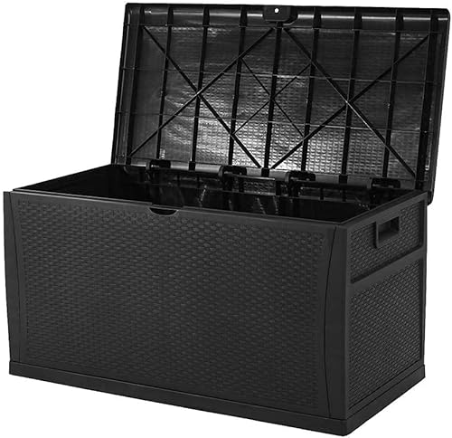 Caja de almacenamiento grande para exteriores de 120 galones, contenedor de almacenamiento de resina para patio, almacena juguetes y cosas diversas