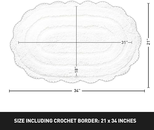 Miniatura 2 de Chardin home Alfombra de baño de ganchillo blanco, 100% algodón ovalada con borde de ganchillo artesanal hecho a mano, 21 x 34 pulgadas, alfombra