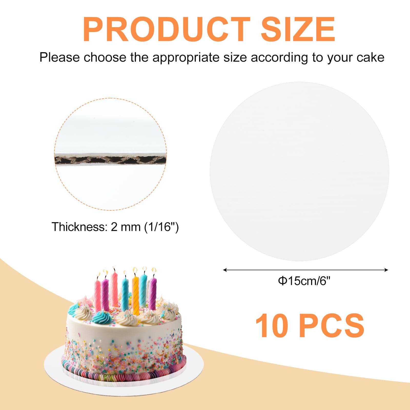 MECCANIXITY 10 Pcs Cardboard Cake Rounds, 6 Inch Cake Board Circle Trays Base Boards for Desserts Pastries Decorating Baking Party and DIY Crafts Display, White