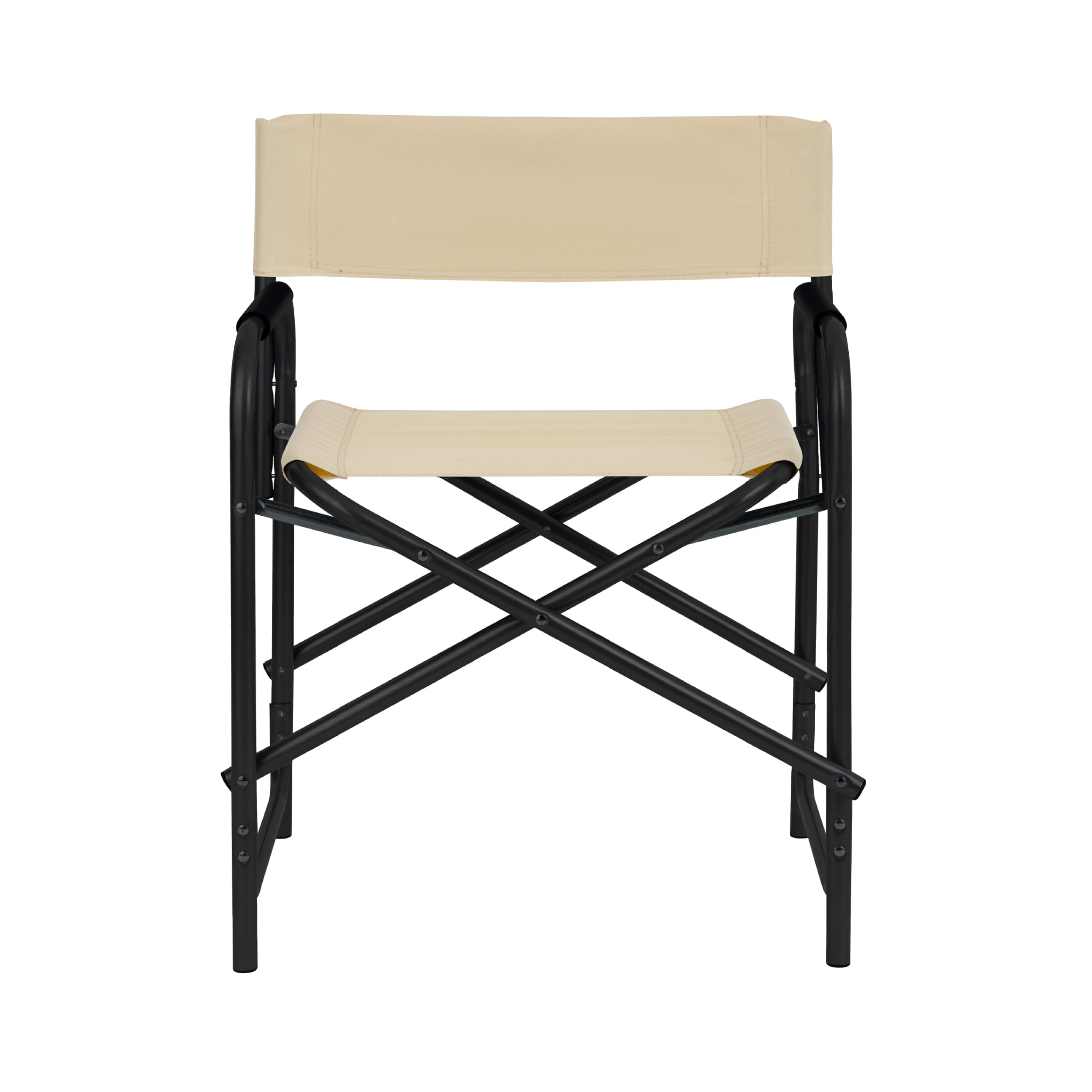 Baroni Home klappbarer Regiestuhl aus Stahlrohr, ergonomischer Klappstuhl mit Rückenlehne, faltbar und platzsparend, aus Leinwand, für Camping, Meer und Strand, 56x44x76 cm, Ecru