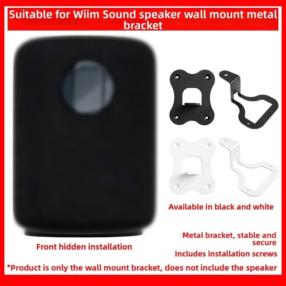 Soporte de pared para altavoz de sonido Wiim, soporte de metal para altavoz inalámbrico, soporte de altavoz blanco y negro para audio inteligente (blanco)