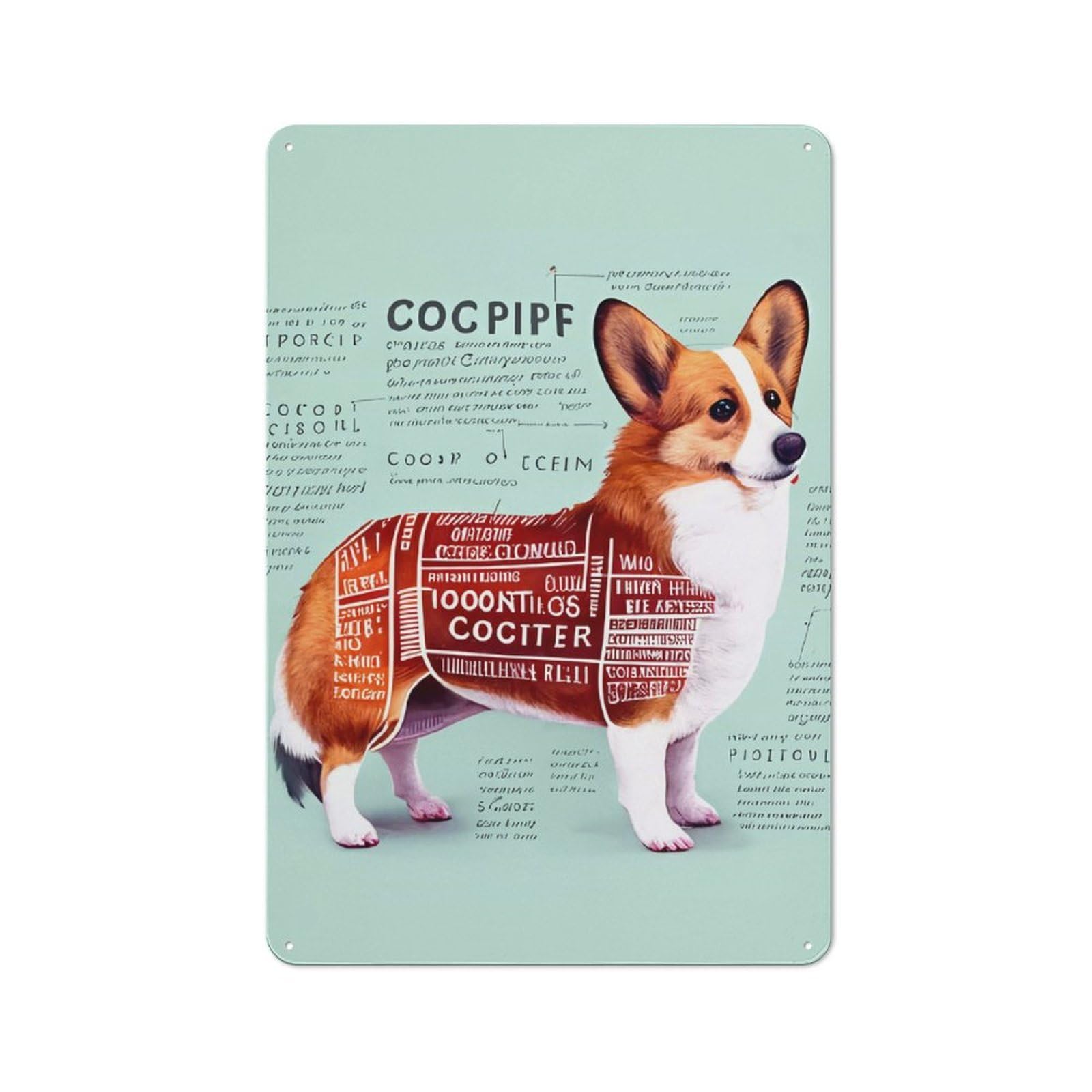 Classic Anatomy of A Welsh Corgi Tin Sign 30x20cm, Classic Pub Decor for Cafe, Pub, Workshop Or Home Bar, Small Accent for Blank Walls