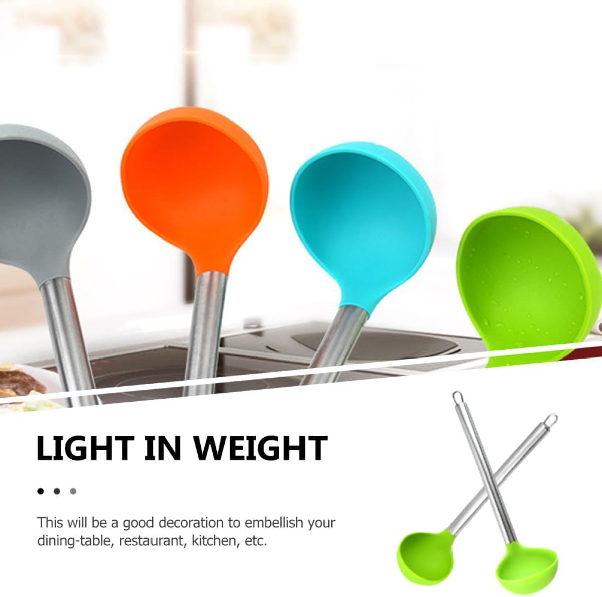 UKCOCO 2 Pieces Silicone Soup Ladles with Long Handle, Green Non-stick Cooking Spoons for Kitchen and Home Serving