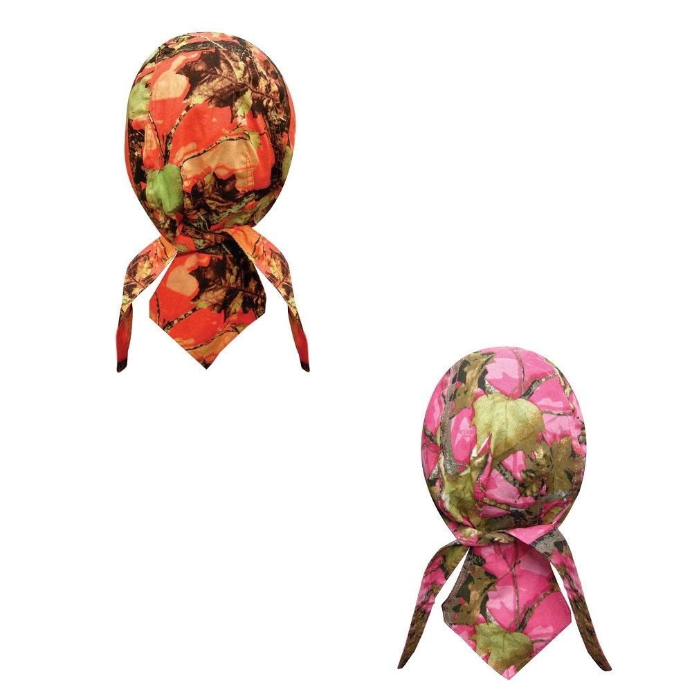 Capsmith Lot or Set of 2 Solid Pink and a Blaze Orange Hunting Leaf Camouflage Danbanna Head Wrap