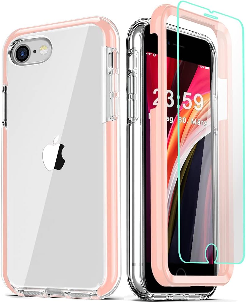 COOLQO Compatible for iPhone SE/8/7 Case with Screen Protectors, Military Grade Drop Protection, Dual Layer Design Non-Yellowing Heavy Duty Protective Shockproof Phone Bumper Case, Pink