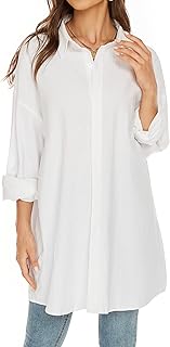 FaroDor Women's Oversized V Neck Button Down Shirts Loose Fit Long Sleeve Solid Color Blouses Tops