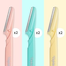 Tinkle Dermaplaning Tool 6ct, Dermaplane Razor for Women, Safe and Easy Peach Fuzz Remover, Eyebrow Trimmer with Protective Cover, Stocking Stuffers