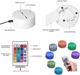 Kreative 3D Dinosaurier Lampe Nacht Licht USB-Kabel Fernbedienung 7/16 Farben Amazing Optical Illusion 3D LED Lampe Formen Kinder Schlafzimmer Geburtstag Weihnachten Geschenke [Energieklasse D]