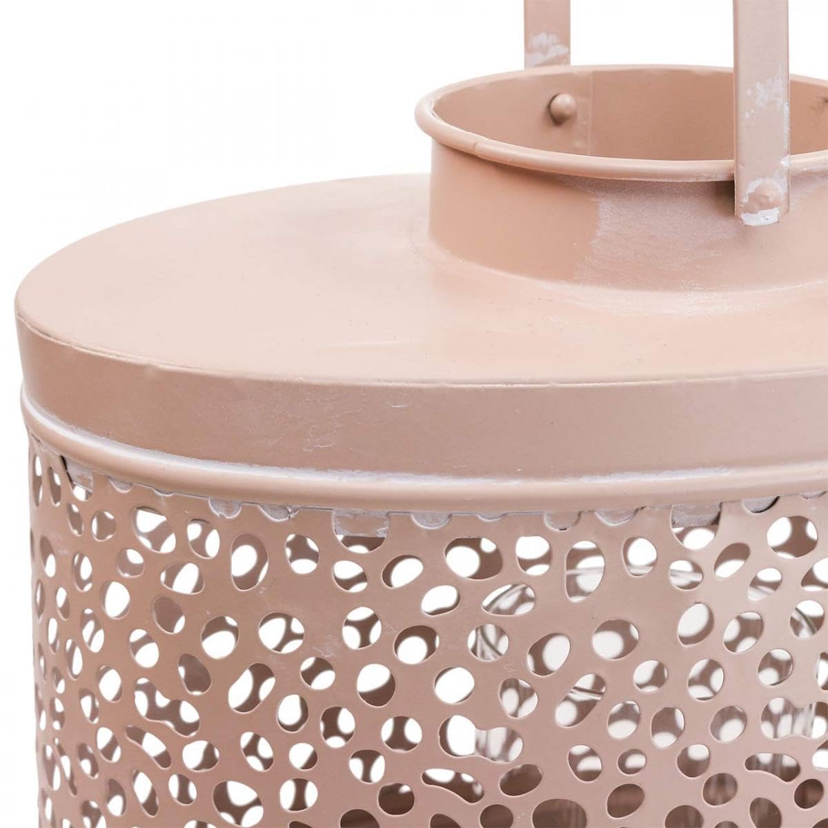Floristik24 Romantische Deko Laterne Oval Rosa Windlicht aus Metall mit Tropfenmuster für Tischdeko und Kerzenschatten 27x16x23cm