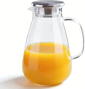 68 oz/ 2 L Glass Pitcher with Handle and Lid, Heat Resistant Glass Water Jug with lid for Hot/Clod Drinks(Classic)