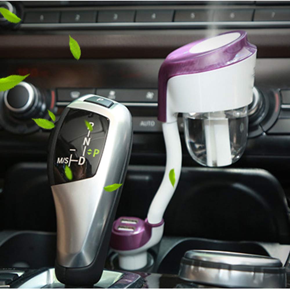 SiChun - Humidificador de aire para coche (12 V, 2 puertos USB para cargador de coche, purificador de aire para coche, difusor de aromaterapia, niebla y niebla)