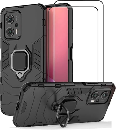 Funda compatible con Xiaomi Poco X4 GT con protector de pantalla de vidrio templado 2 piezas, funda híbrida resistente de doble capa antiarañazos,