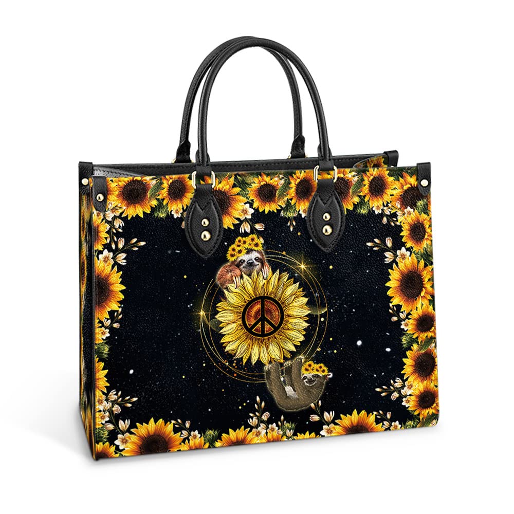 64HYDRO Hippie Sloth Sunflower Women Handbag Shoulder Bag - Travel Work Leather Bag - ABQZ1510039Z