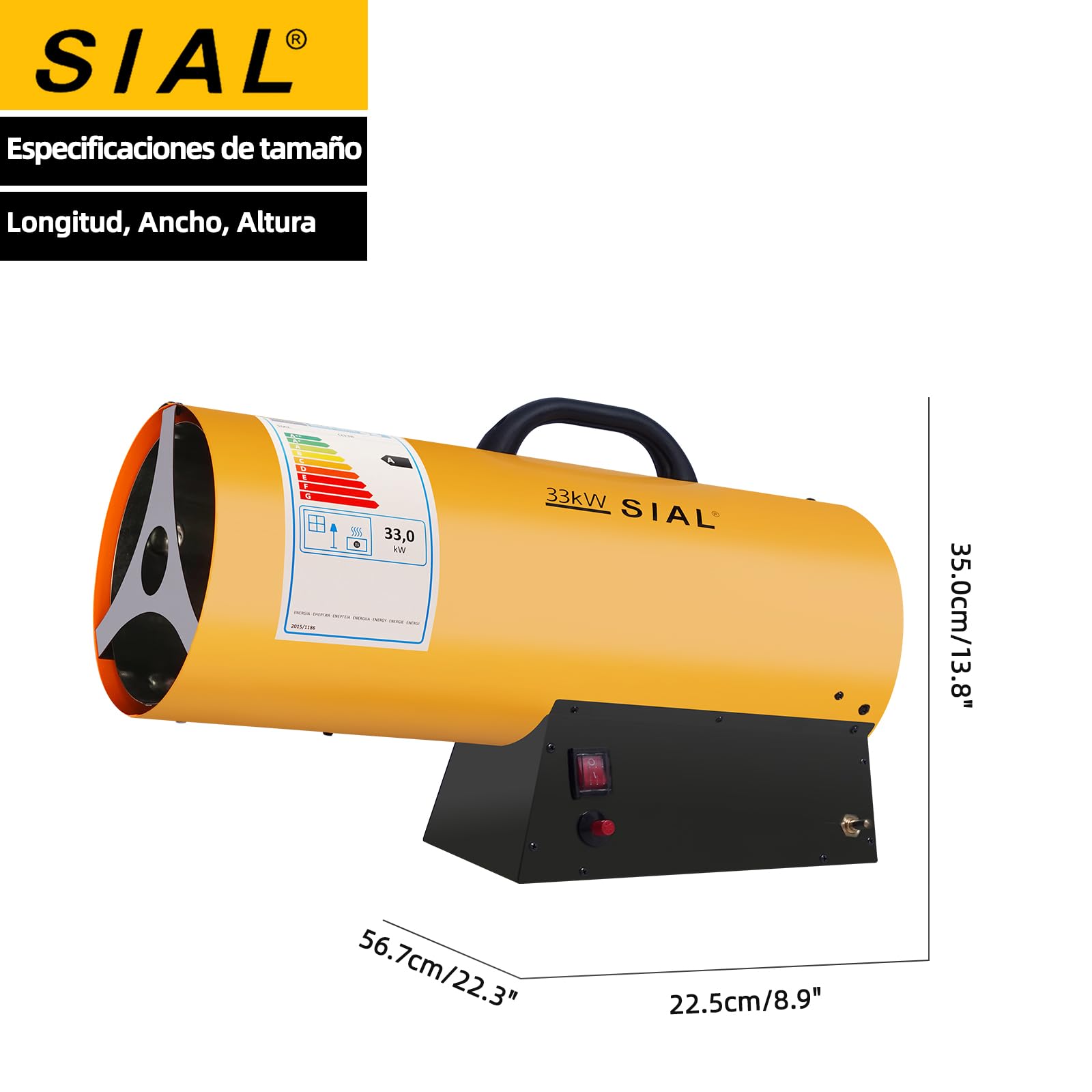 SIAL Calentador de Gas Portátil 33KW Alta Eficiencia, Protección contra Sobrecarga/Apagado, para Invernadero/Ganadería/Industrial, Interruptor Mecánico
