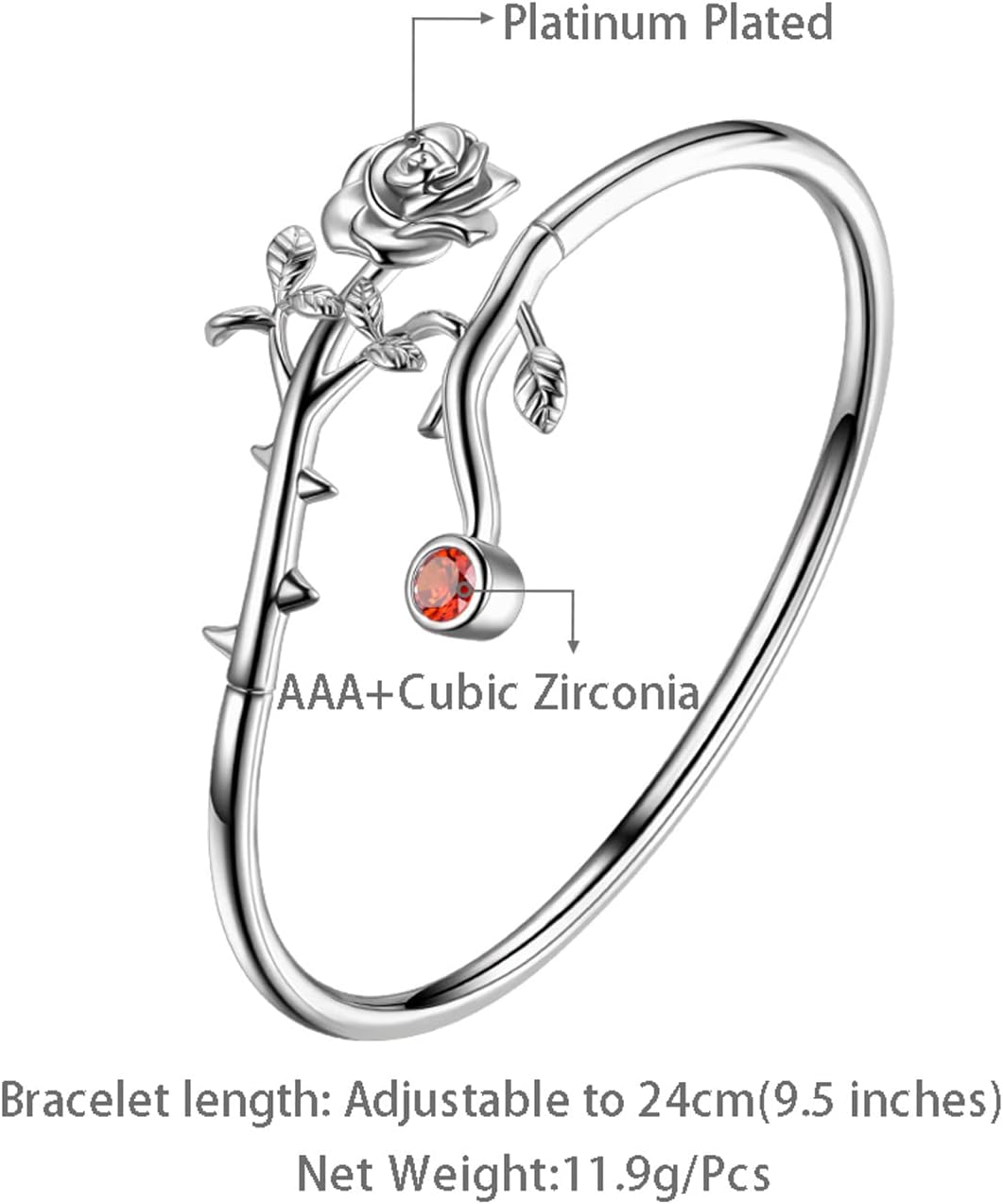 beautlace Rose Adjustable Bracelets Silver/Black Gun Plated Rose Link Flower Bangle Elegant Jewelry Gifts for Women - Image 6