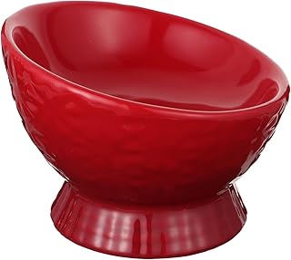 POPETPOP Tigela De Cerâmica Para Animais De Estimação Tigela De Cerâmica Inclinada Em 15° Alimentador De Gato Elevado Cerâmica Tigela De Água Para Gatos Vermelhos Tigela De Água Para