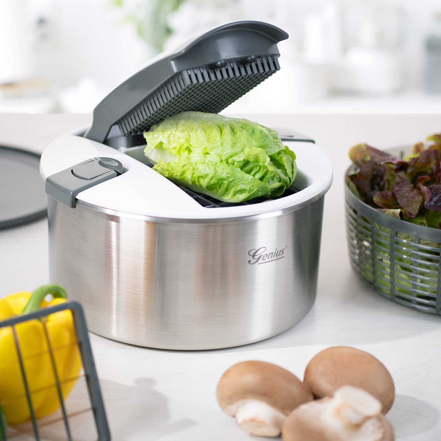 Salatschleuder Chef Professionell Genius Nicer Dicer Chef Professional Salatschleuder – 5,2 L, Mit Sieb & Deckel, Transparent