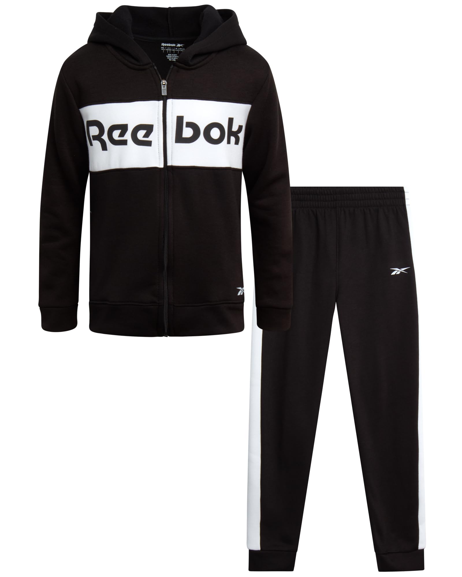 ReebokBoys' Active Sweatsuit Piece Performance Fleece Zip Hoodie  Sweatshirt and Jogger Sweatpants Activewear Set, 8-14