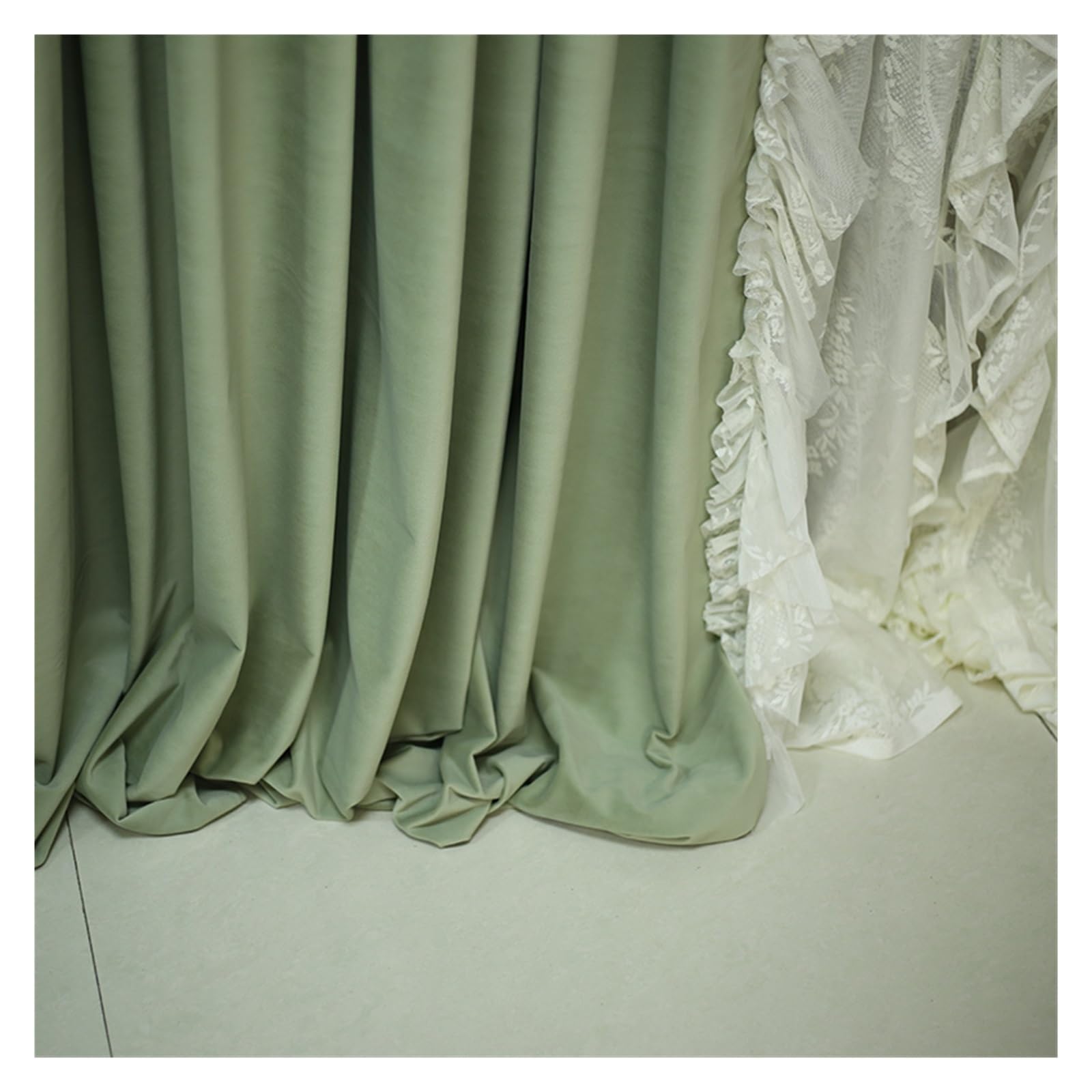 HEUchuan Ruffled Curtains Vintage Lace Blackout Curtains for Living Room Bedroom with Velvet Chenille Drapes Tulle(HOOK_W100CMXH250CM 1PC)