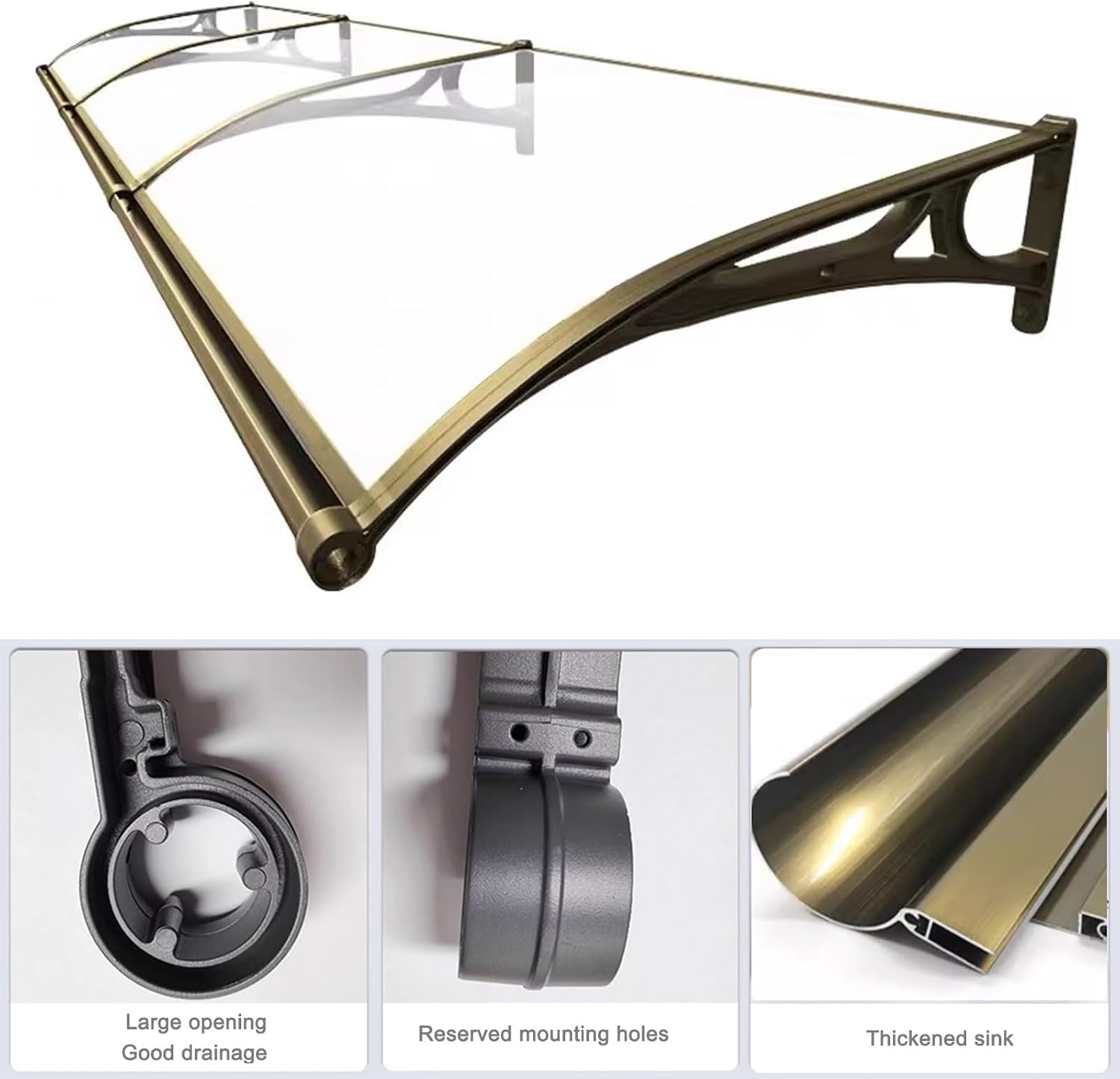 Curved Door Window Awning for Modern Design Front Door Canopy Shelter with Polycarbonate Cover Water and Rain Resistant 60x450cm/24 x177