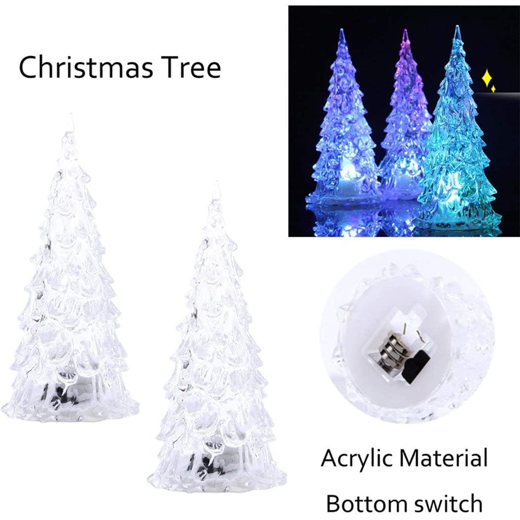 Lot De 3 Figurines De Sapin De Noël Lumineuses à LED En Acrylique Changeant De Couleur - Décoration De Table Pour Centres De Table, Fenêtre, Bureau, Cheminée - Blanc