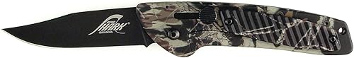 RUKO Cuchillo plegable de hoja de 3 pulgadas con mango de camuflaje de acción de palanca de tiburón de borde liso