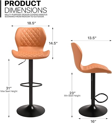 Miniatura 3 de MoNiBloom Moder - Juego de 2 taburetes de bar sin brazos, altura ajustable, de piel sintética, con respaldo de carcasa para el hogar, cocina,