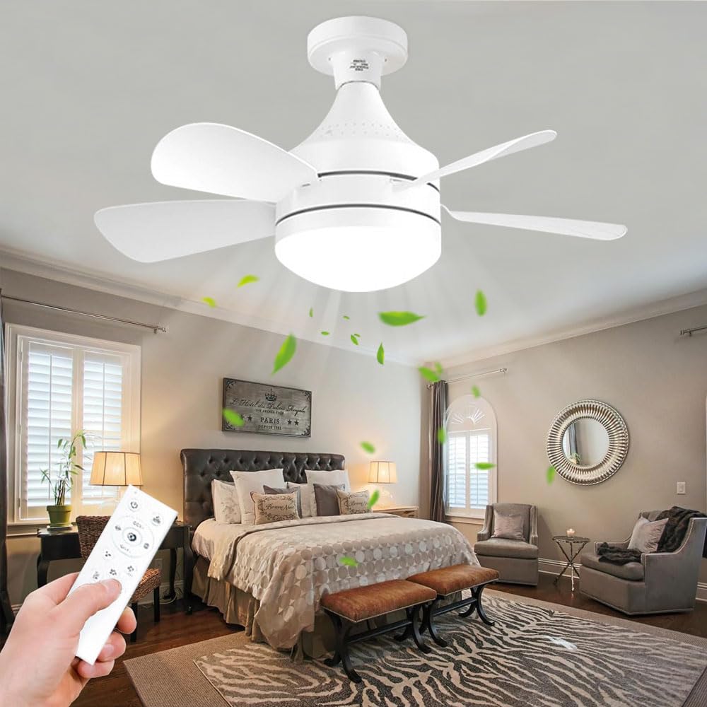 Proventa Ventilatore A Soffitto Con Luce LED 45W – 51 Cm, Dimmerabile, Telecomando, Modalità Estate/Inverno, Bianco E Nero