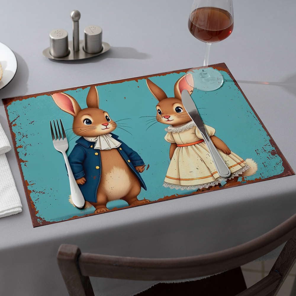 Sets de table lapins en tenue formelle pour dresser une table de fête