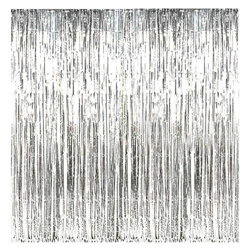 Image of Party Propz Silver Foil Curtain for Decoration - Pack of 1 Pcs Silver Foil Curtain, | Birthday Curtains for Decoration, Anniversary, Engagement