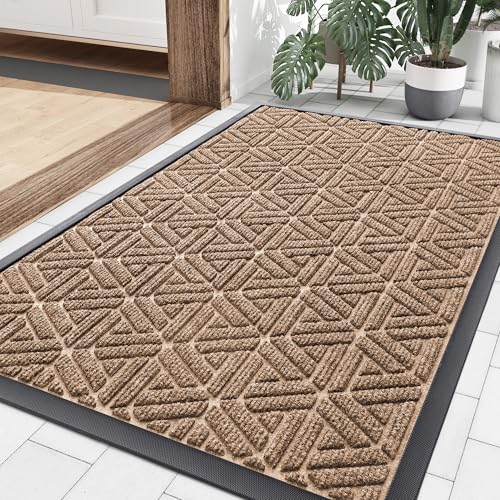 Smiry Front Door Mat Outside Entrance, Heavy Duty Natural Rubber Doormat, Trap Dirt and Moisture Easy Clean Low Profile Patio Porch Welcome Floor Mats for Entry, 36x24 Inch, Coffee