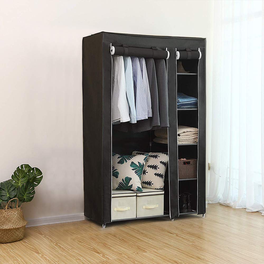 LANTUS Armario de almacenamiento para armario, armario plegable de tela no tejida, armario de ropa de lona, muebles de dormitorio (172 x 105 x 43 cm (negro))