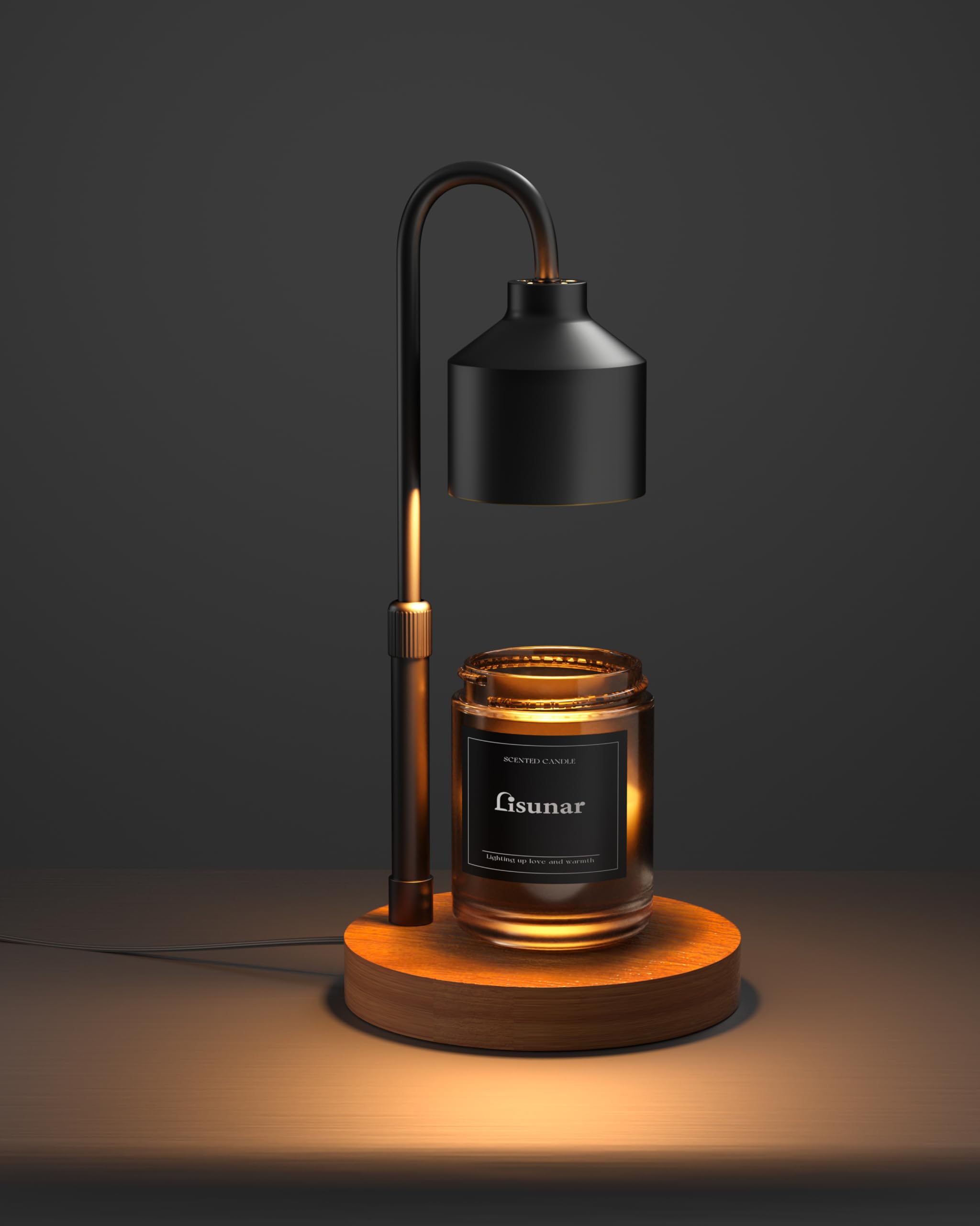 Electric Candle Warmer Lamp Black, Candle Lamp Warmer with Timer, Wax Warmer Lamp for Jar Candles, Adjustable Height Candle Light Warmer with 2 Bulbs