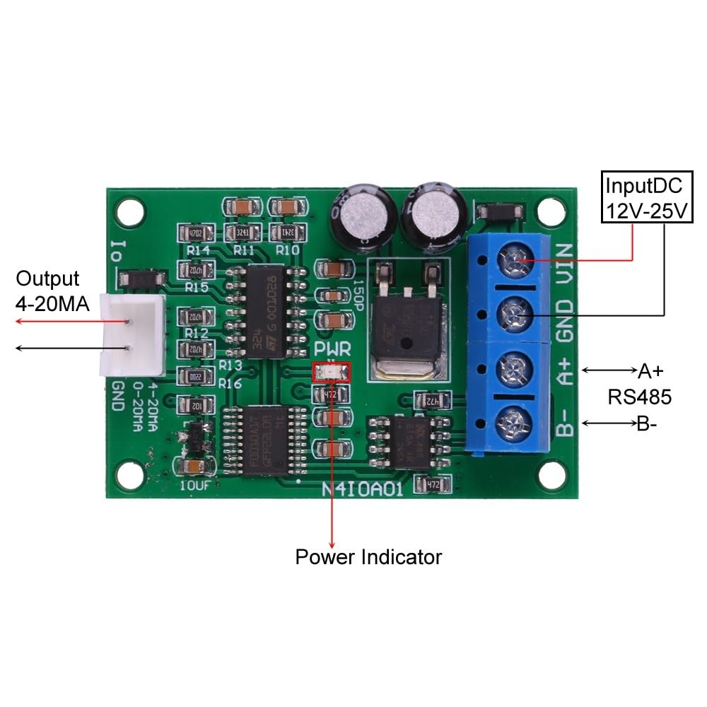 Modulo corrente da RS485 a DAC, DC 12V 24V Convertitore da RS485 a 4-20mA Controllo comando MODBUS RTU
