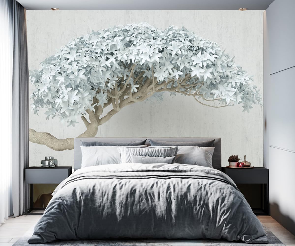3D Panoramic Silk Wallpaper 300 x 210 cm Large Blue Tree Large Wall Plants Modern Minimalist for Living Room Adult Kids Room Decoration - Image 3