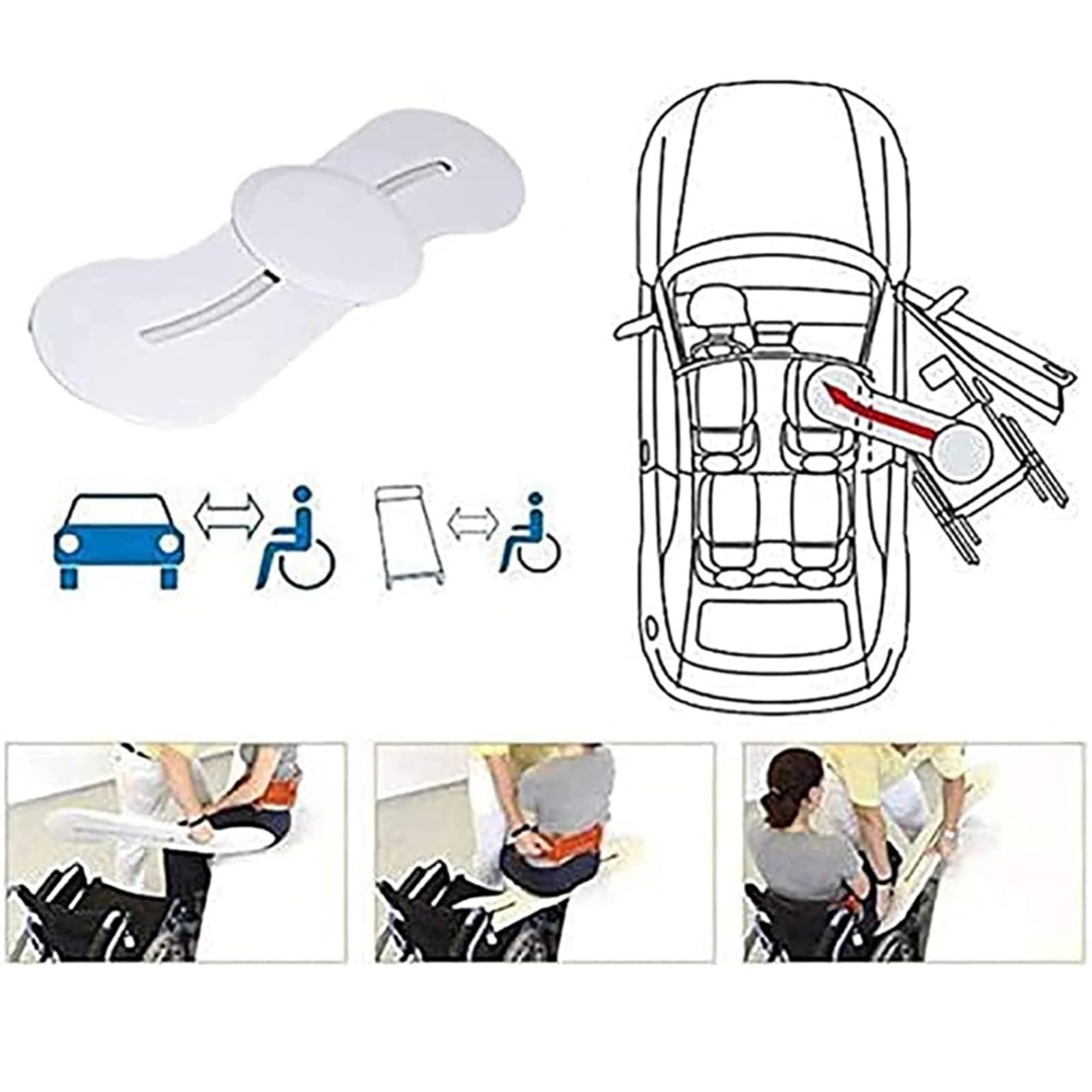 Slide Transfer Board, Gekrümmte Schiebetübertragungsbrett Easy Rollstuhl Gleitbrett Mit Drehscheibe, Pflege Rutschbrett, Umsetzhilfe Für Transfers Zwischen Rollstuhl, Bett, Auto, Bis 180 Kg