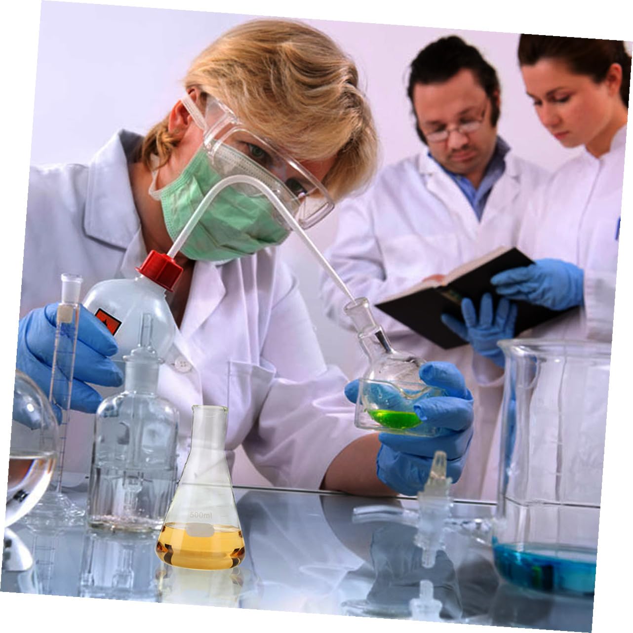 GLEAVI Juego de 4 Matraces Erlenmeyer de Vidrio de Borosilicato Forma Cónica y Fondo Plano, Espesados para Experimentos Escolares y Uso en Laboratorio Químico