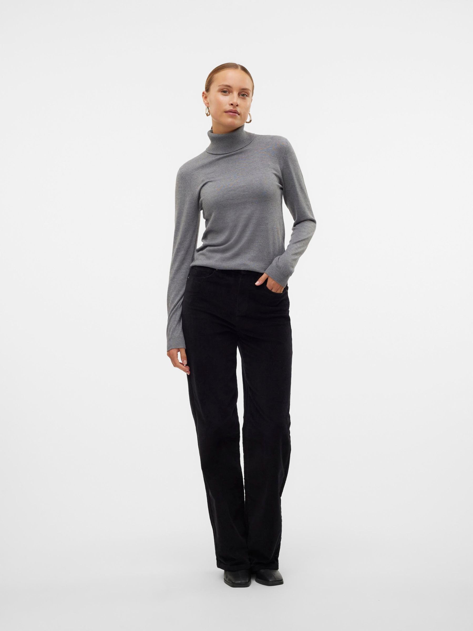 VERO MODA VMIRIS LS sweter z okrągłym dekoltem GA NOOS, Medium Grey Melange, M