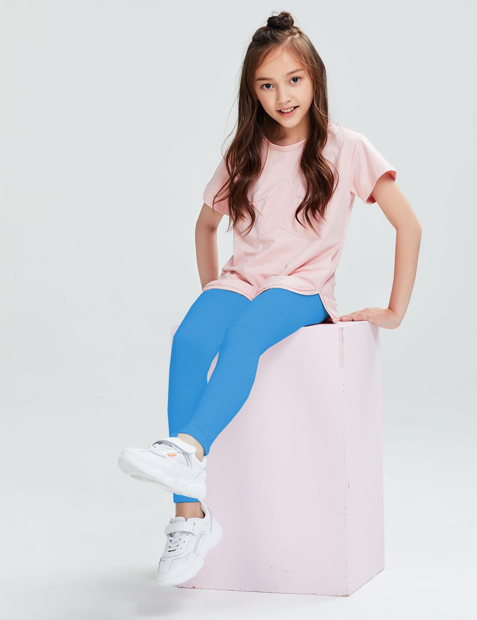 Kiench Mädchen Leggings Baumwolle Lange Kinder Hosen Einfarbig 7er-Pack