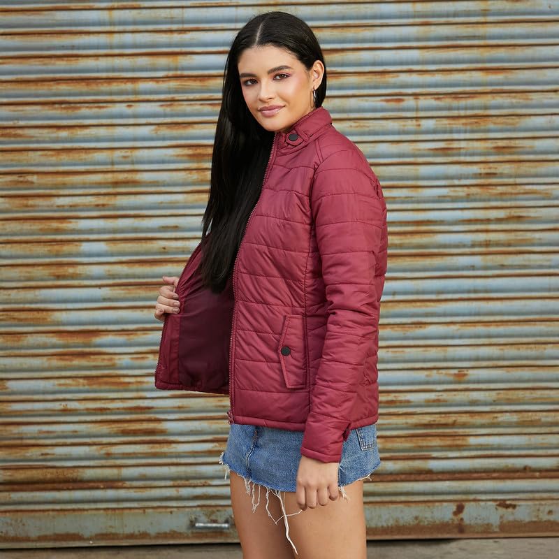 Image of Campus Sutra Women's Fleece-Lined Biker Jacket For Casual Wear | Spread Collar | Long Sleeve | Zipper Closure | Jacket Crafted With Comfort Fit For Everyday Wear