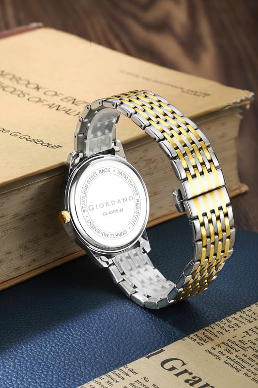 Image of Giordano Analog Quartz Watch for Men with Sunray Dial, Gold-Tone Hands & Hour Markers, Date Display, Stainless Steel Strap and 3 ATM Water Resistant