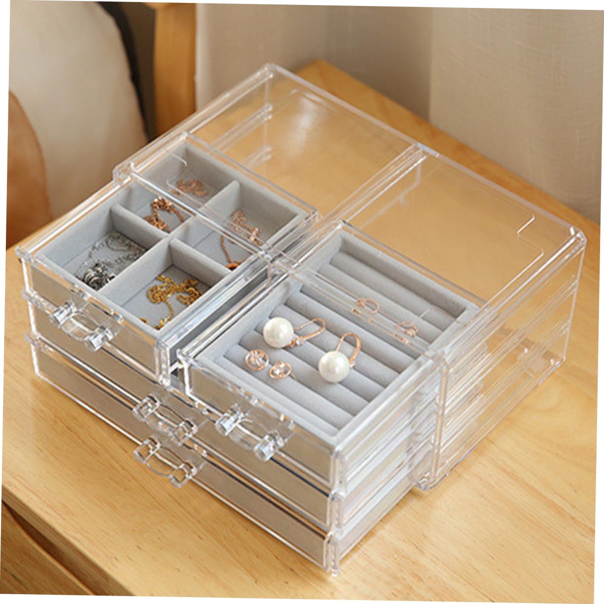 Caja de Cosméticos de Cristal Transparente Caja de Almacenamiento de Joyas Organizador para Pintalabios y Cosméticos para Dormitorio