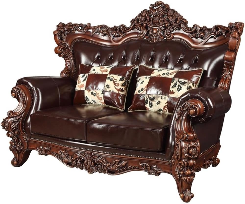 Acme Forsythia Top Grain Leather Tufted Loveseat in Espresso