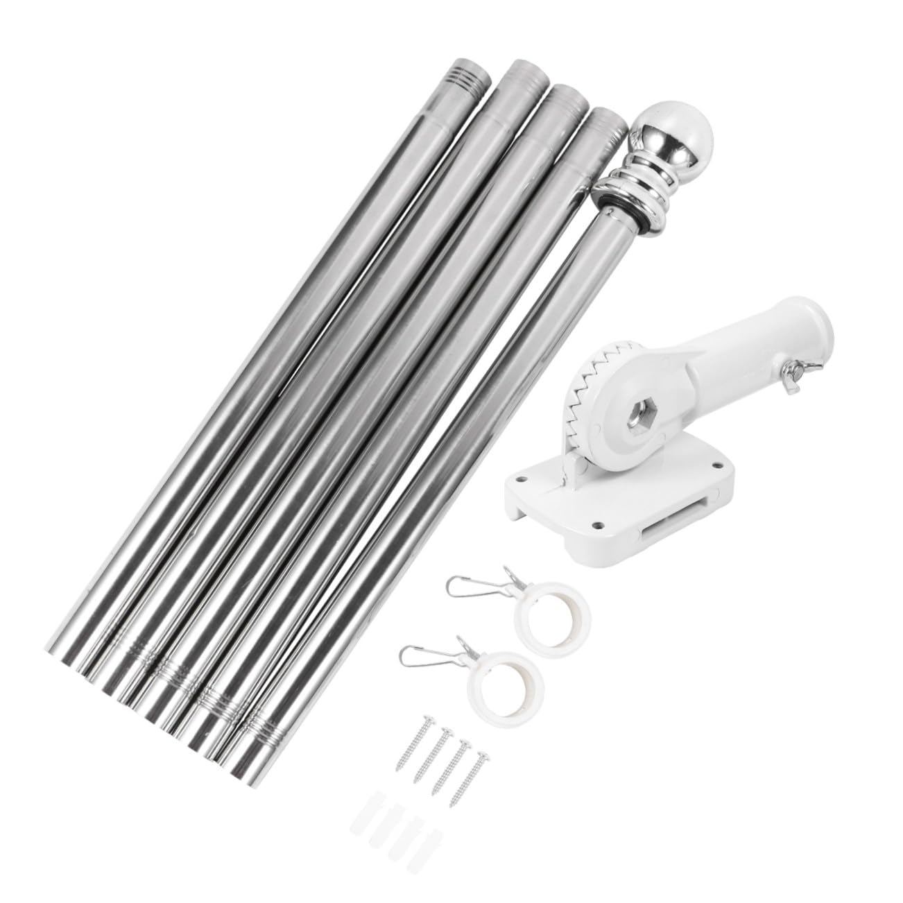 Kisangel Kit Palo per Bandiera in Lega Argento con Base e Supporto da Parete, Palo Rotante Regolabile 1,9 Metri per Cortile e Giardino