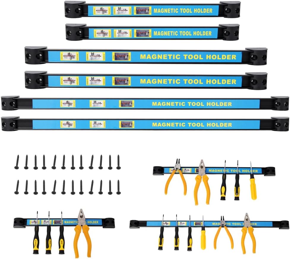 Elountik 6 PACK Heavy Duty Magnet Tool Bar, 2 Pcs 12", 18" and 24", Magnetic Tool Holder, Magnetic Tool Holder Strip for Workshop Garage, Mounting Screws Included